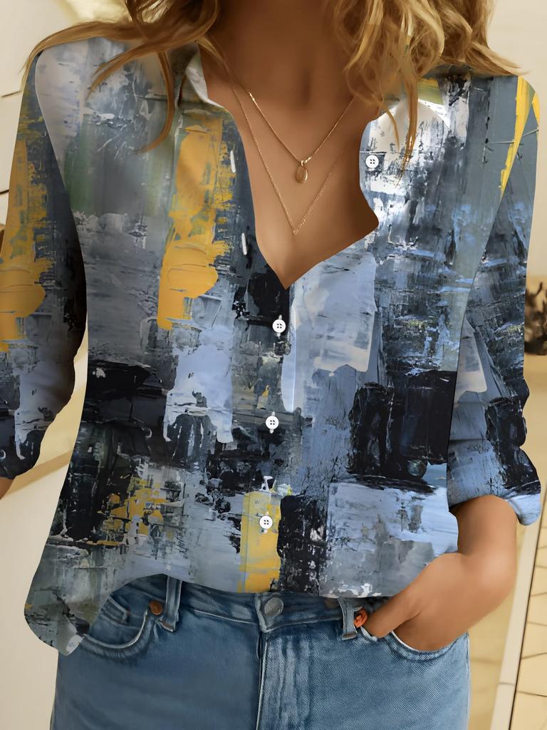 Women's 3D Stitching Polka Dot Print Long Sleeve Shirt Spring and Autumn Fashion Casual Daily Wear Lapel 3D Blouses Ladies Offce