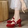 Fashion High Quality Female High Heels Women's Elegant Red Mary Janes Shoes Woman Flower Buckle Strap Arty Wedding Pumps Zapatos Mujer