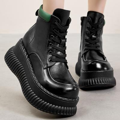 Модные GKTINOO Ботинки из натуральной кожи на толстой подошве, легкие, 2025 осень-зима, новые, винтажные, универсальные, на шнуровке, из коровьей кожи, короткие ботинки