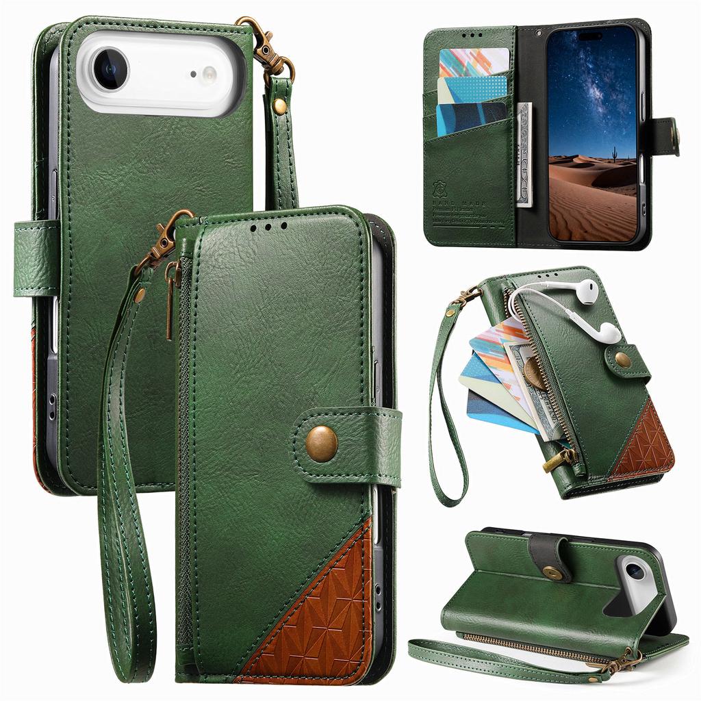 Color Blocking Luxury Magnetic Cards Solt Wallet Leather Phone Case for iPhone 17 Pro Max 16 Plus 15 14 17 Air Strap Flip Cover