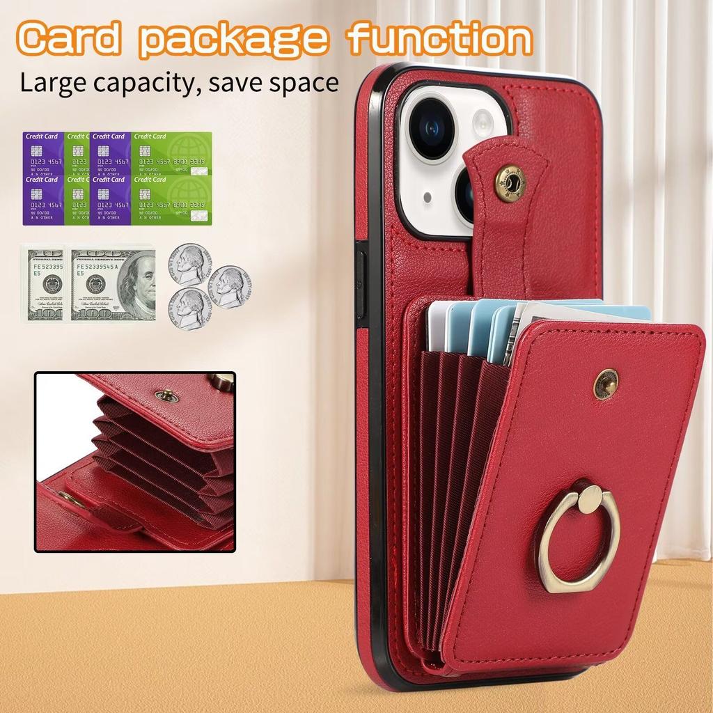 Подходит для iphone15 сумка-кошелек на ремешке-цепочке с кольцом-органайзером чехол для мобильного телефона 15pro многокарточный чехол-подставка с полным покрытием