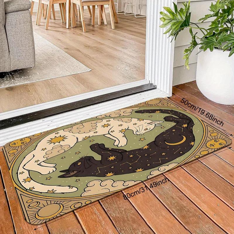 VIKAMA Yin Yang Cat Floor Mat Soft Creative Doormat Welcome Mat Bedroom Living Room Indoor Outdoor Carpet Home Decor