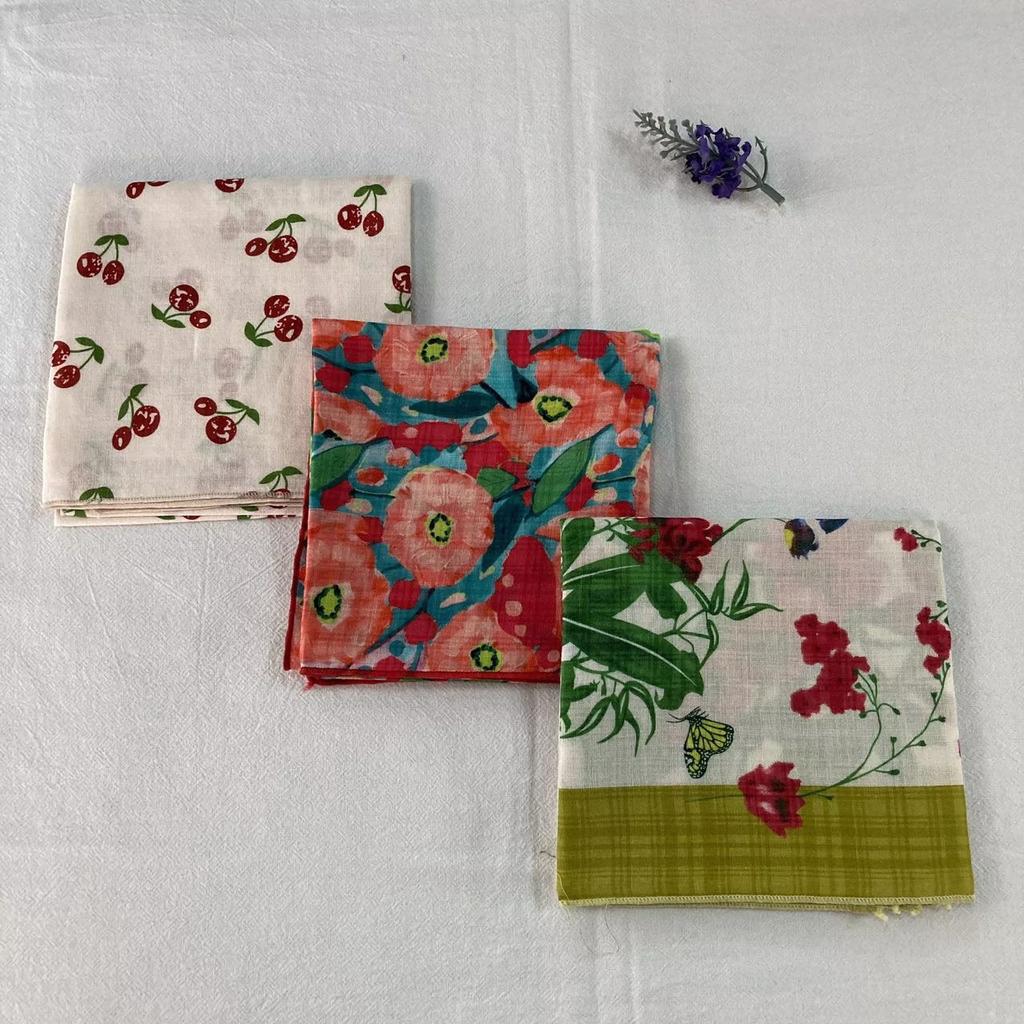 11Cm cherry cotton and linen small square scarf scarf women's spring and autumn summer fashion neck protection headscarf decorative scarf scarf sc