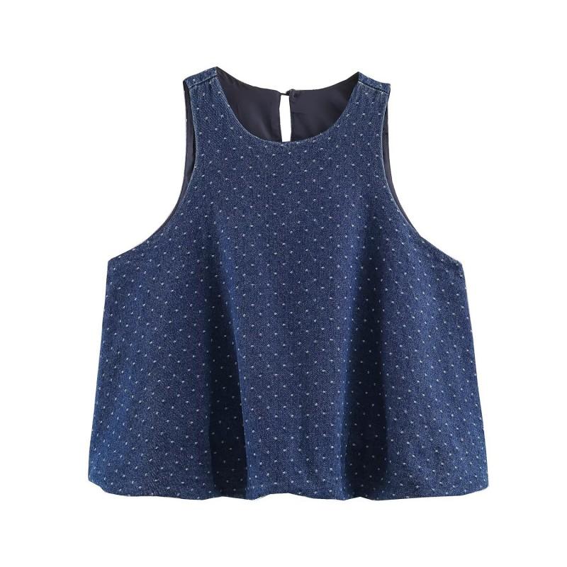 Womens Loose Fit Sleeveless Denim Vest Casual Round Neck Top Fall 2026