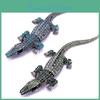 Vintage Crocodile Animal Brooch Rhinestone Pins Jewelry Ladies Party Accessories