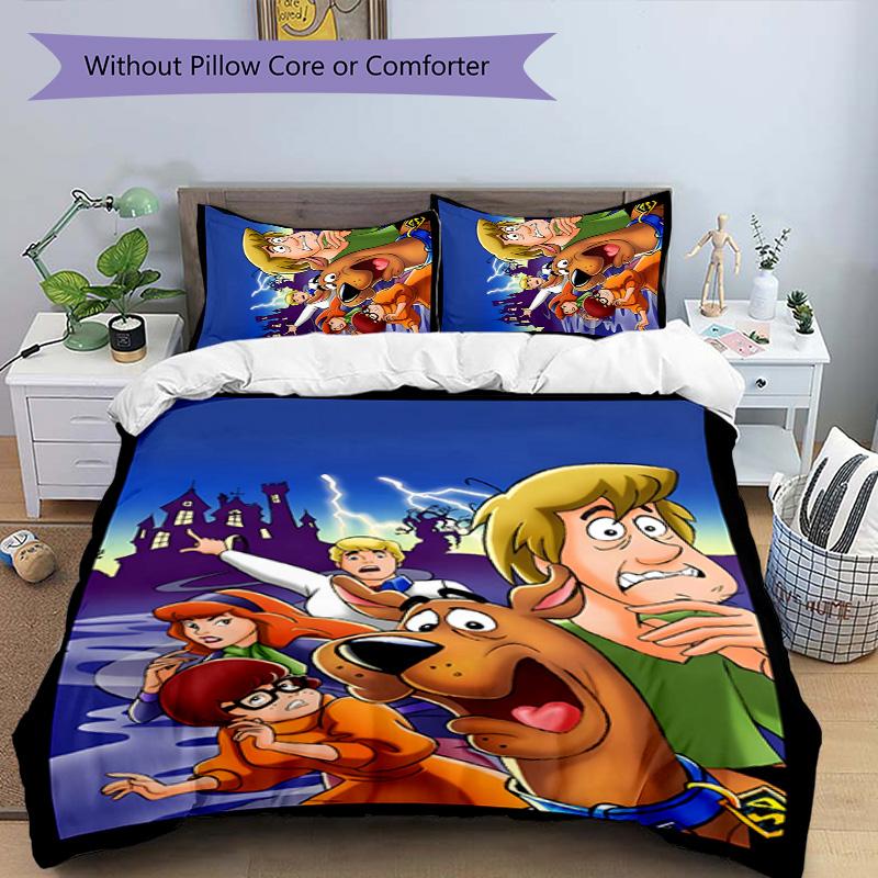 Scooby Doo 3pcs Bedding Set Duvet Cover Closure Includes 1 Duvet Cover & 2 Pillowcases for All Seasons Bedroom Home Dorm Decor