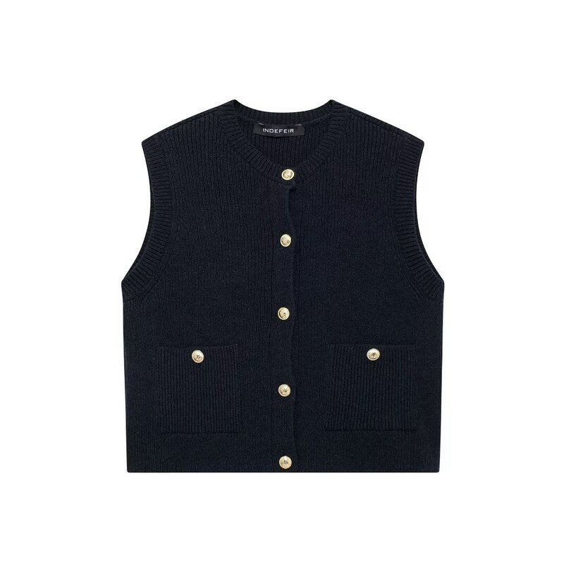 Fashion Style 2024 Autumn New Women's Breasted Easiest for Match Show Thin Black Easiest for Match Knitting Vest 6771104