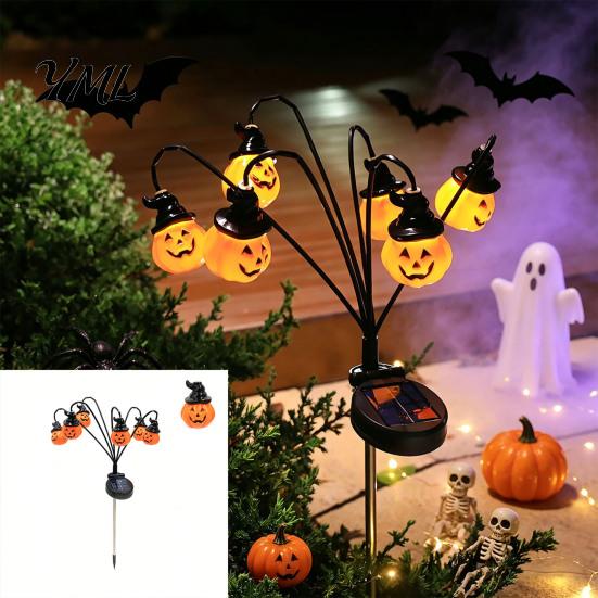 Solar Landscape Lighting for Walkway Halloween Garden Lights, Decorative Ghost Pumpkin Witch Hat String Festive Yard Lawn Decor IP54 Waterproof