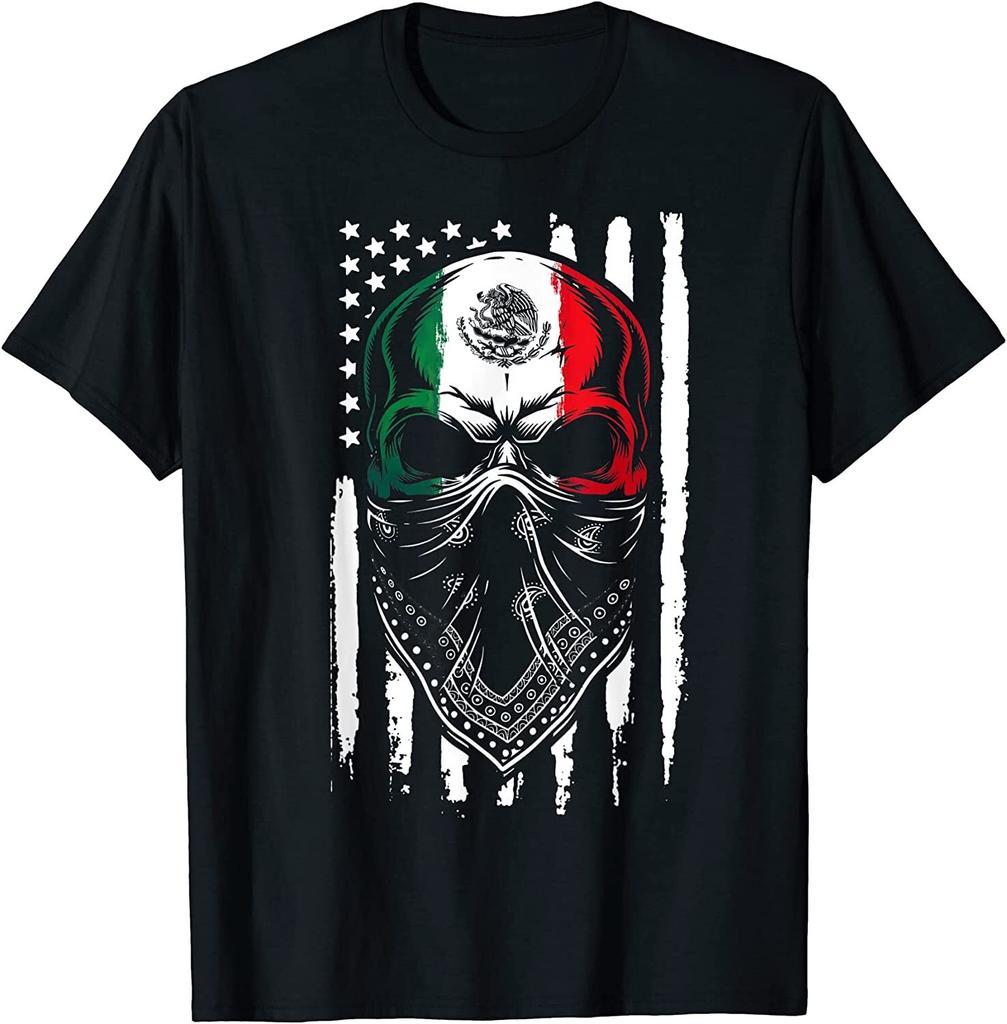 NEW LIMITED Skull Patriotic Mexican American Aztec Day of the Dead T-Shirt