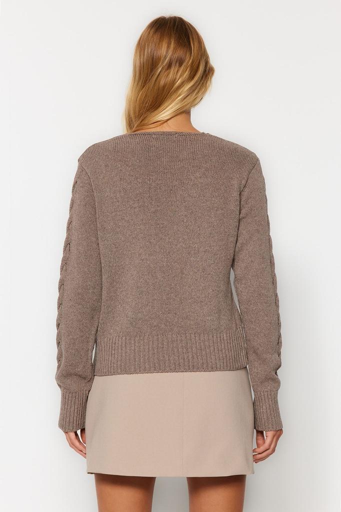 Женский модный стильный свитер, норковый ажурный перфорированный хлопковый трикотаж с v-образным вырезом, свитер