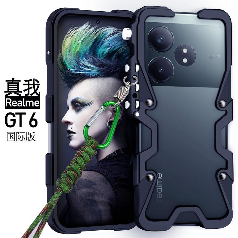 Zimon Luxury Armor Metal Aluminum Phone Bumper For Realme GT Neo 7X 7 6 6T SE Pro Cover Mechanical Purely Handmade Skull Case