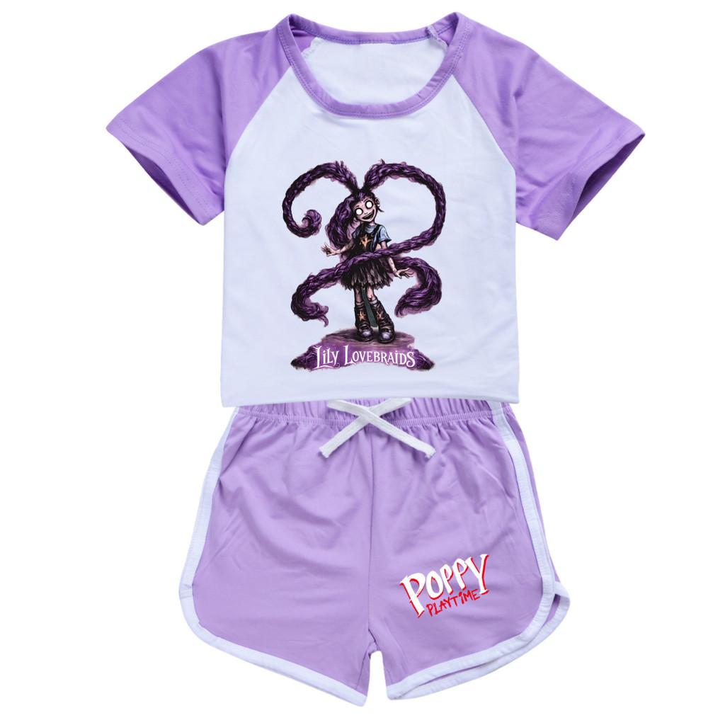 5582 2pcs/set Children Girls Lily Lovebraids Printed Short Sleeves Tracksuit Clothes Set
