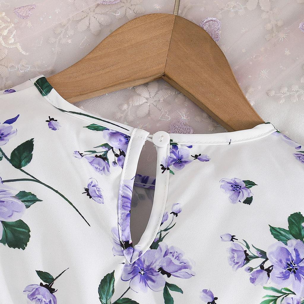 Summer Baby Girl Dresses Child Fresh Cute Dresses Children 4-8Y Flower Printed Fly Sleeve Tops Mesh Dresses