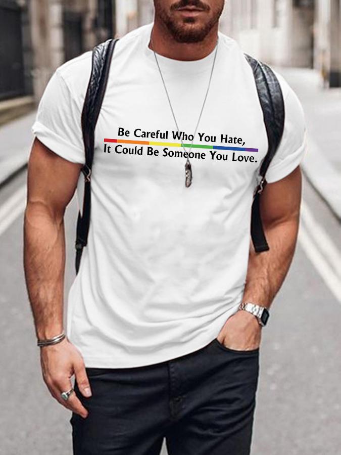 Summer Mens Casual Short Sleeve Tshirt Round Neck Band Pride Month Printed Black Tee