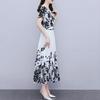 Women's Floral Maxi Dress Chinese Art Style Print A-line Long Dress Summer Short Sleeve V Neck Beach Sundress