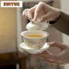 150ml Hand-painted Peach Blossom Gaiwan Handmade Tea Tureen Tea Bowl With Lid Kit Tea Brewing Cover Bowl Tea Ceremony Collection