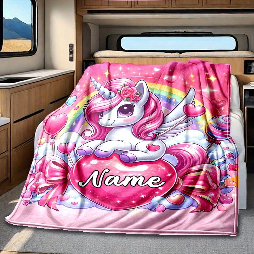 Unicorn Theme Home Customize Your Name Blankets Comfortable Soft Lightweight Allseason Multipurpose Blanket For Picnics Sofas Offices Beds Living