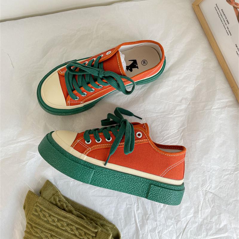 Sneakers Woman Spring Autumn Lace Up Flats Shoes Casual Women Vulcanized Shoes Sports Ladies Canvas Sneakers Platform Shoes 2024