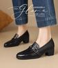 [Hand held sheepskin] 2026 spring round toe thick heel deep mouth commuting women's singles shoes British style loafers