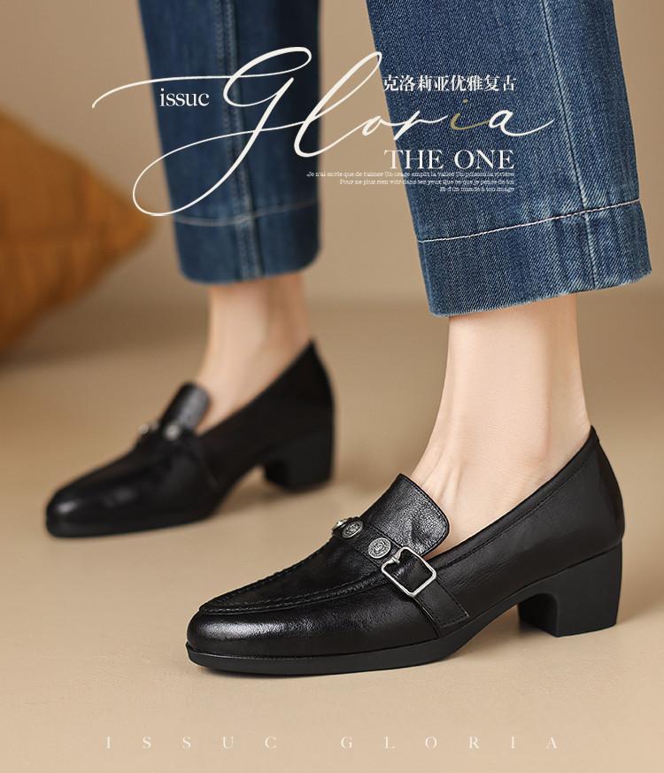 [Hand held sheepskin] 2026 spring round toe thick heel deep mouth commuting women's singles shoes British style loafers