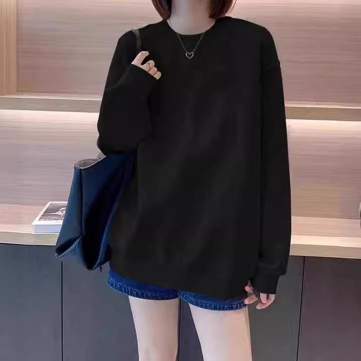 2024 Trendy Oversized Solid Color Hooded Sweatshirt for Women - Spring/Autumn Korean Style Loose Fit