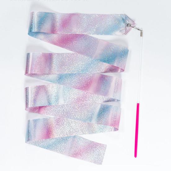 Гимнастические ленты, 2 шт., сверкающие, очень мягкие, гладкие, гибкие, с удобной ручкой, для обучения танцам, атласные детские ленты для художественной гимнастики с палочкой для детей