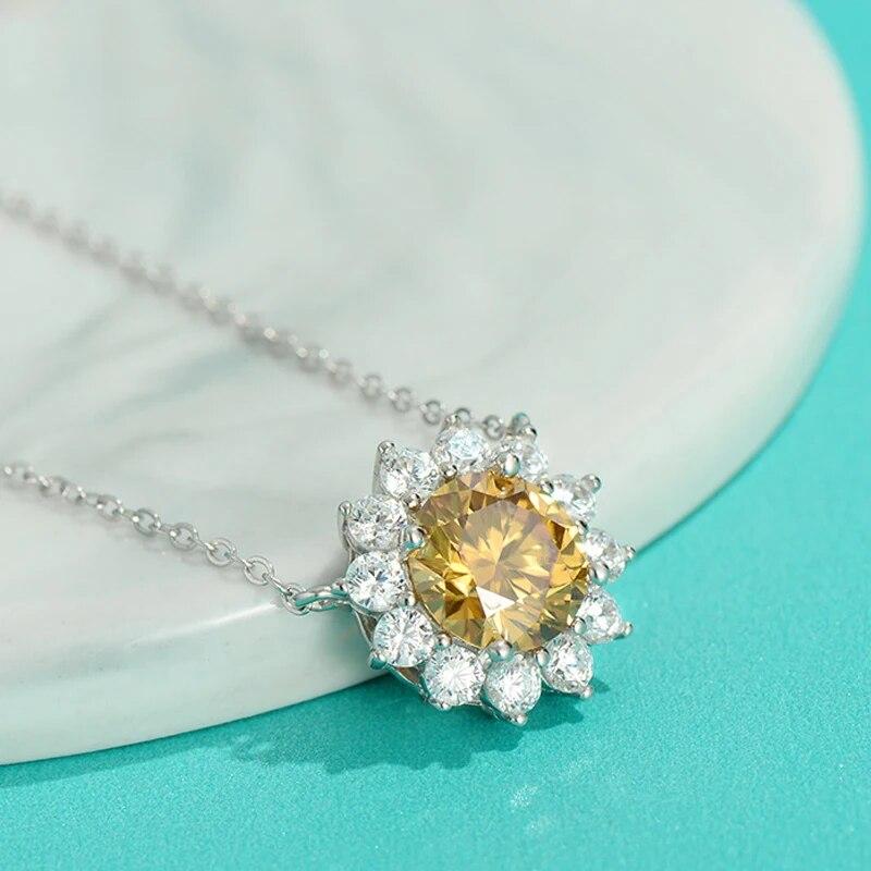 D цвет 1CT сертифицированный белый/желтый муассанит стерлингового серебра 925 пробы кулон с подсолнухом для женщин блестящий драгоценный камень милое ожерелье ювелирные изделия