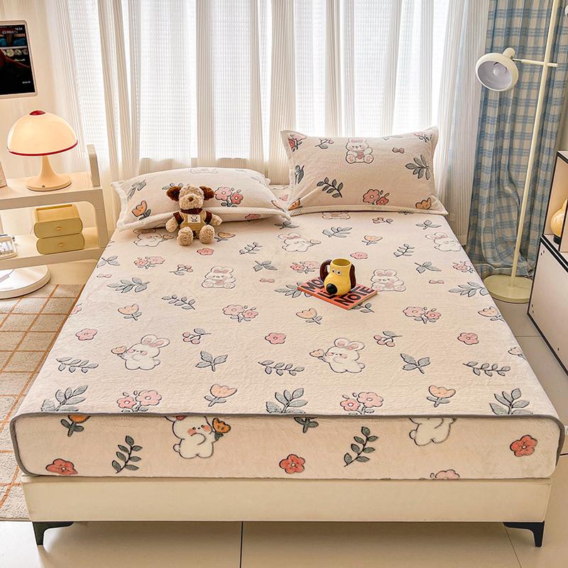 Flannel Fitted Sheet Warm Bedsheet Cartoon Bed Cover Thicken Bed Linen Winter Mattress Protector sabanas (Pillowcase Need Order)
