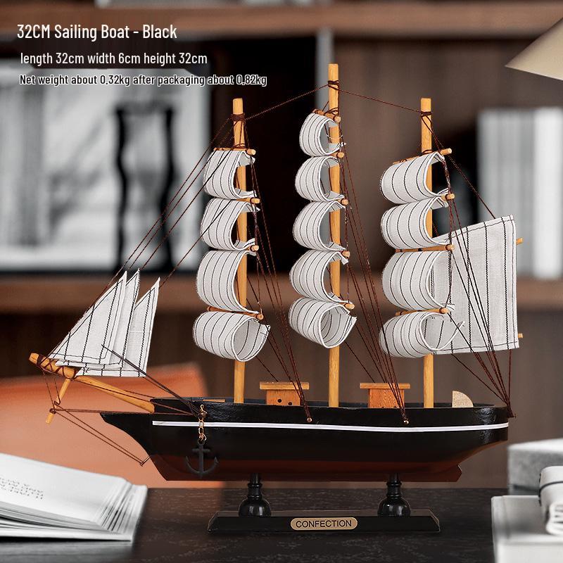 Sailing Boat Model Ornament: Smooth Sailing Wooden Display for Living Room, Wine Cabinet, or Bookcase
