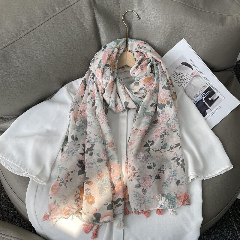 36 Designs Floral Print Voile Tassel Viscose Shawl Scarf Soft Thin Wrap Pashmina Headband Bufandas Muslim Hijab Sjaal 180*90Cm