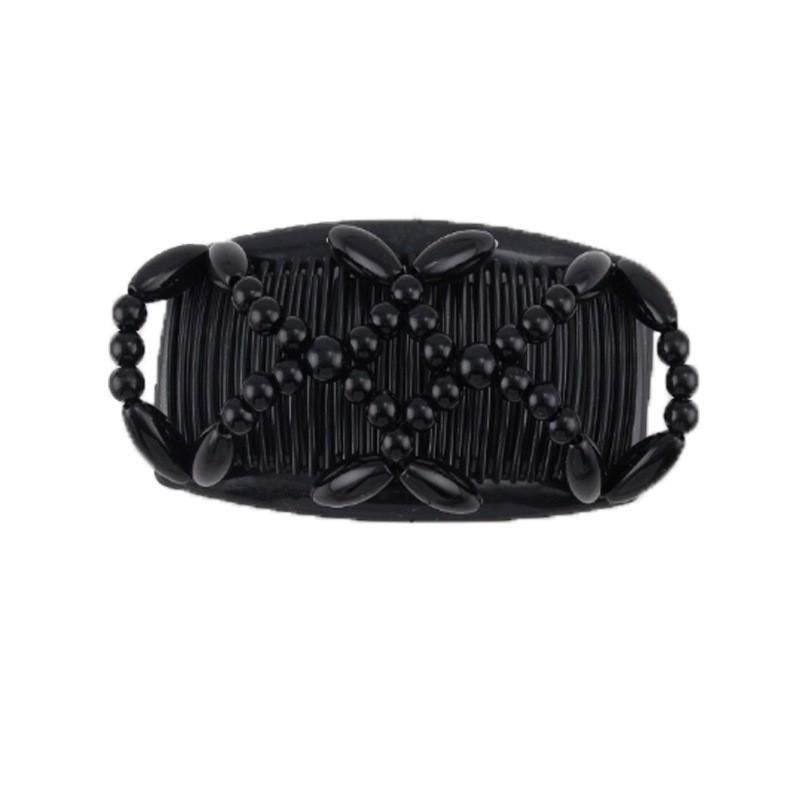 Большой ручной эластичный гребень для волос с бусинами и цветочным украшением - Универсальный двухрядный вкладыш для укладки и создания пучков