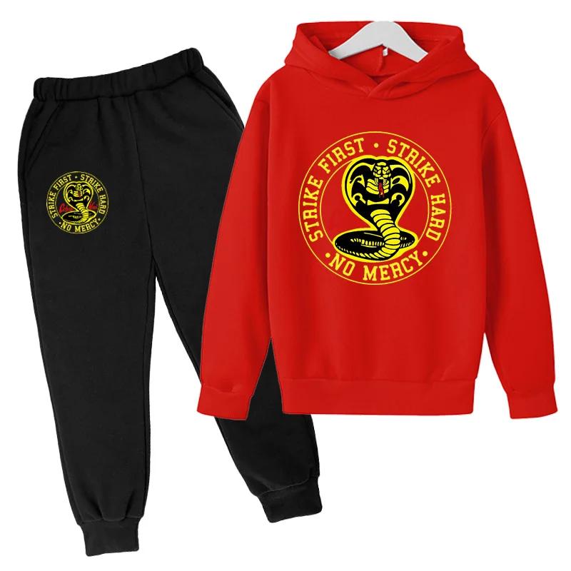 Весна и Осень Новый костюм с худи Cobra Kai Детские худи и штаны Комплект из двух предметов Детская одежда 4-14 лет Девочки Мальчики Одежда