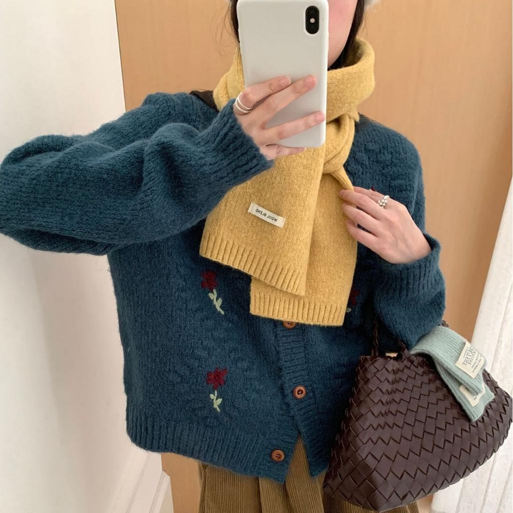 New Style Wool Blended Winter Scarf for Women Solid Color Knitted Korean Style Fresh  Sweet Fashionable and Versatile Warm Scarf