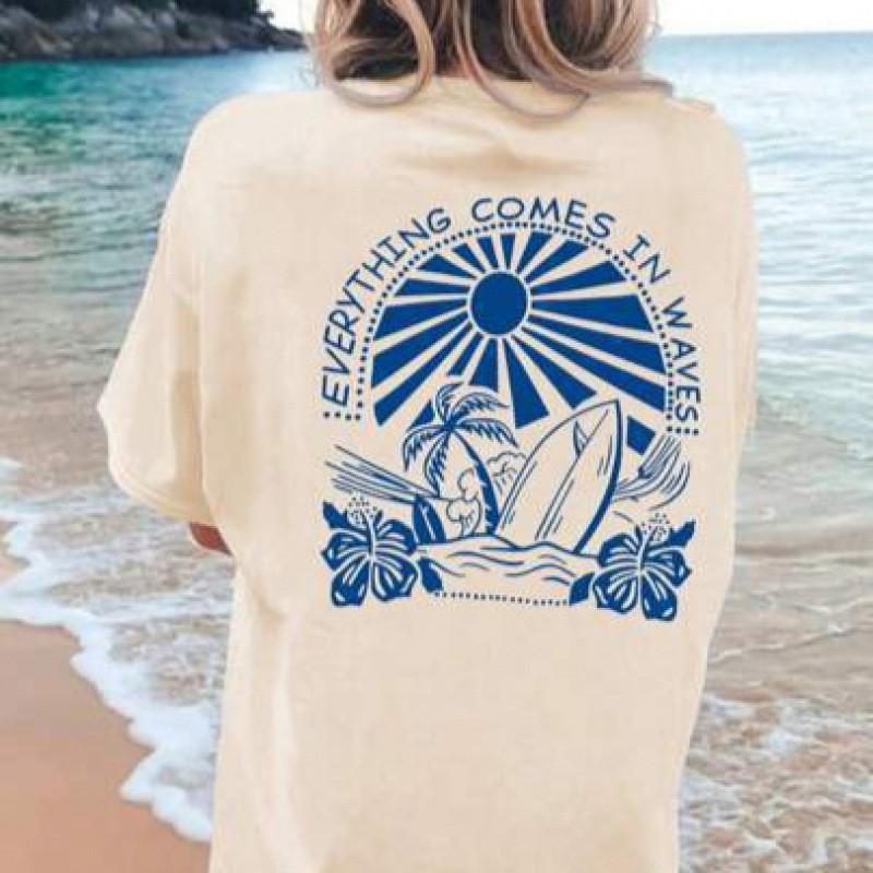 Unisex Cotton Short Sleeve T-Shirt With Letter Print Round Neck Loose Fit Casual Top