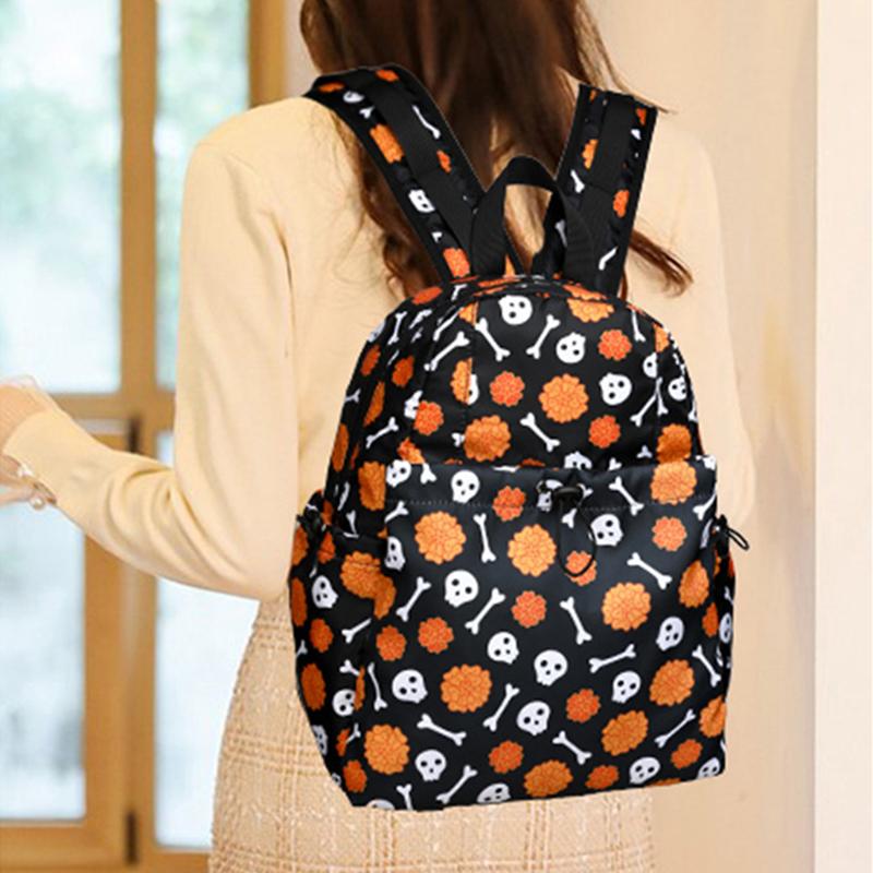 Halloween Backpack New Skull Print Women Backpack Fashion Large-capacity Lightweight Travel Commuter Backpack