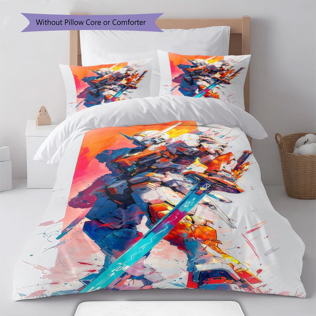 Gundam Close Up Mobile Suit Bedding Set Anime Duvet Cover Polyester Soft Comforter Bedroom Set -QJY