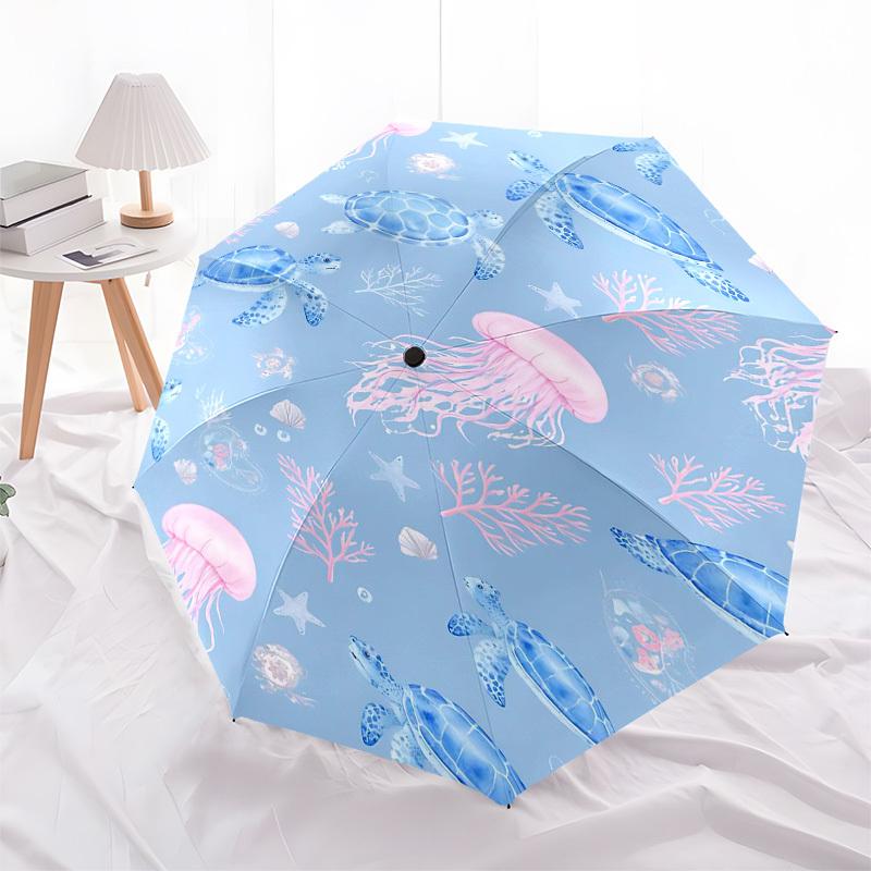 1PC Sea turtles Jellyfish Umbrella-8-Rib Reinforced Portable Folding Travel Suitable for All Seasons Outdoor Daily -Z0454