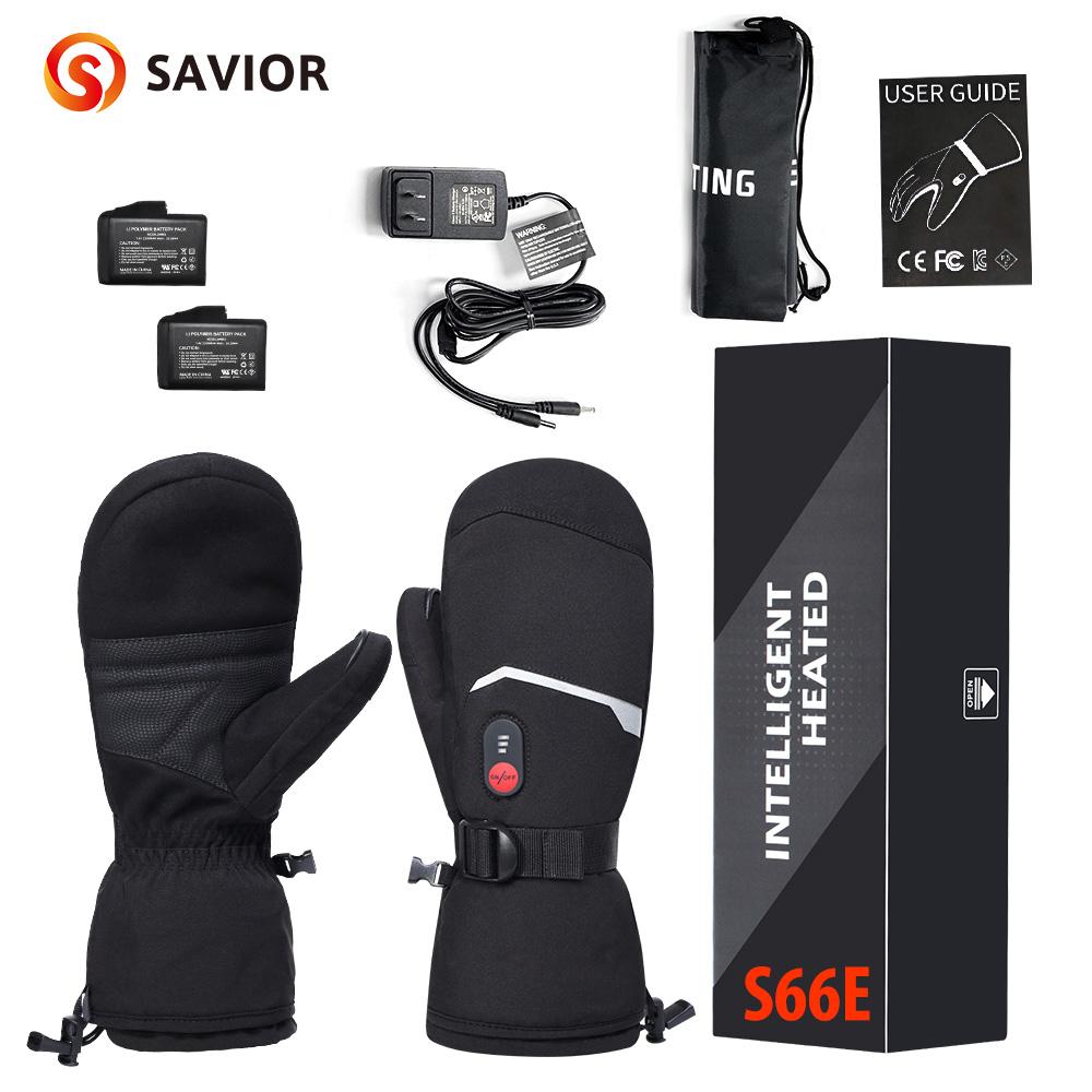 Savior All Finger Mittens Heated Gloves Touch Phone Waterproof Windproof Battery Electric Heated Skiing Gloves Men Women Thermal