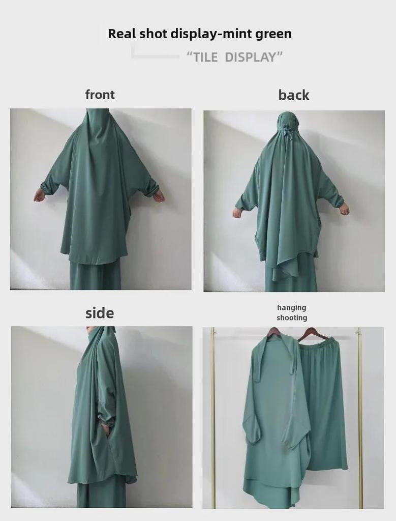 Yiduoduo Hooded Middle Eastern Robe: Solid Color Two-Piece Suit with Side Pockets