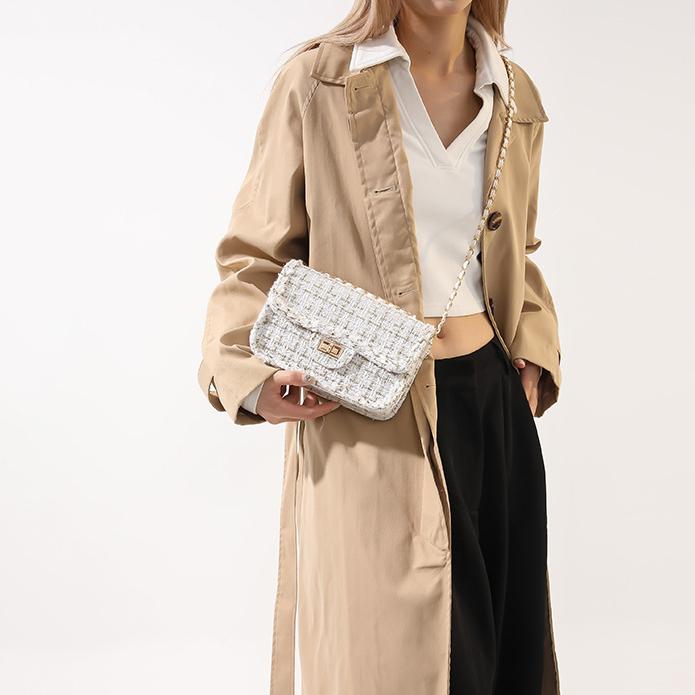 Weaving A Niche Temperament and Fashionable Small Fragrant Style Bag Spring and Summer Fabric Chain New Single Shoulder Crossbody Carrying Bag