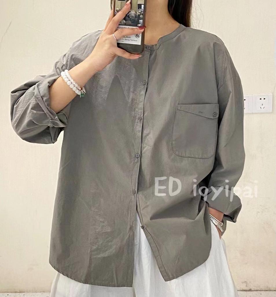 cjED1116 Spring New Women's Top Shirt Japanese Cotton Loose Small Fresh Shirt Cardigan Single-breasted Crew Neck