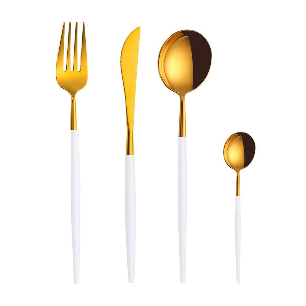 Stainless Steel Cutlery Set 4-Piece Mirror Polished Flatware Reusable Utensils Kitchen Tableware Include Knife Spoon for Home Hotel Wedding Festival