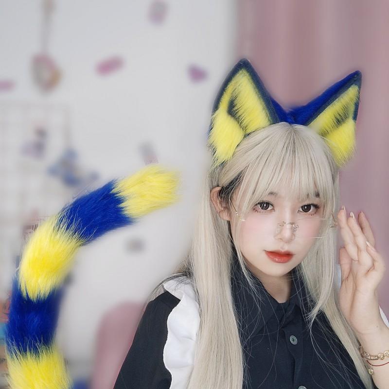 Anime Cat Ear Headband Tail Accessory Set Plush Cosplay Costume Adults Japanese Style