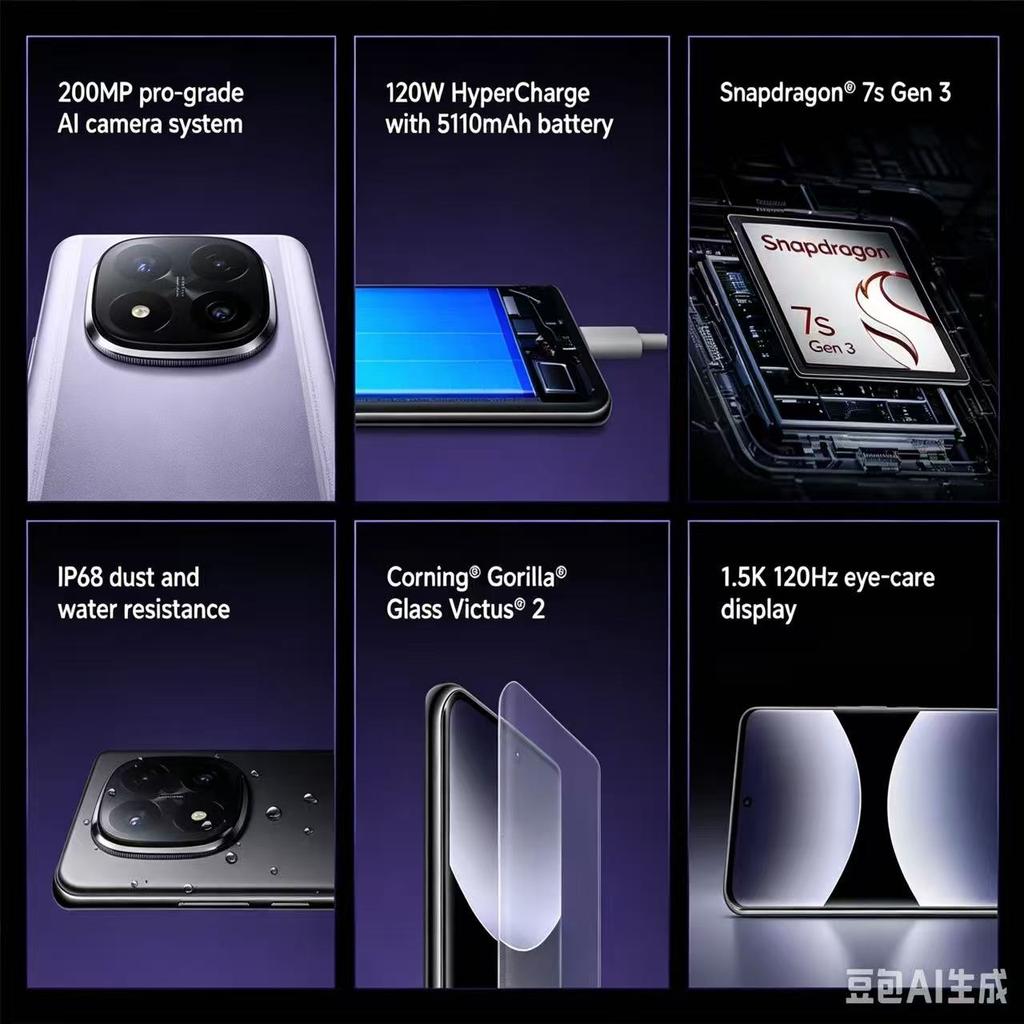 Восстановленный 5G-смартфон Оригинальный Xiaomi Redmi Note 14 Pro+ Смартфон 6.67'' Камера 50 МП 90 Вт Процессор Snapdragon7S Gen3 Аккумулятор 6200 мАч Android