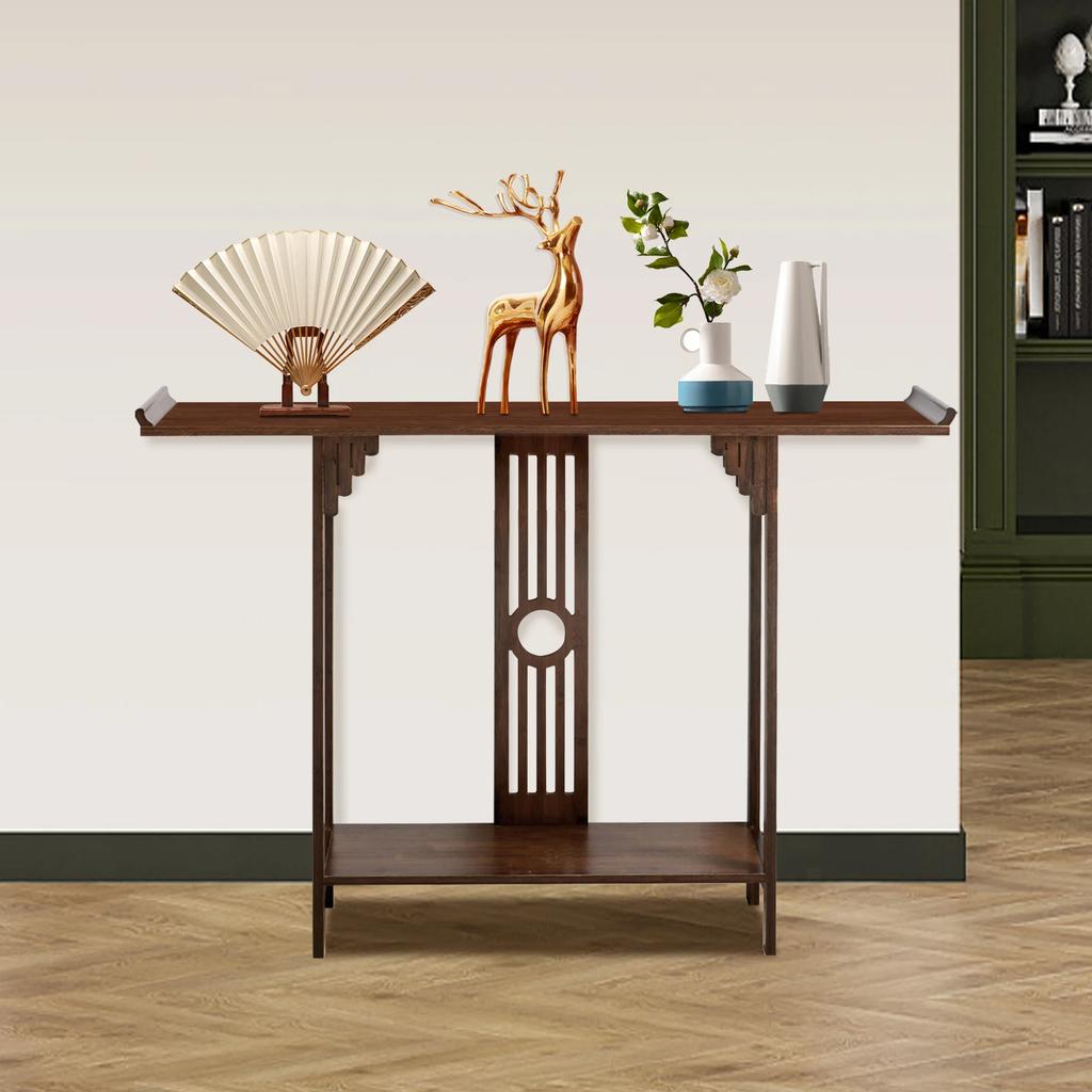 Bymaocar 2-ярусный узкий приставной столик для эспрессо, тонкий акцентный столик, универсальный бамбуковый стол, прочный консольный стол, легко собирается