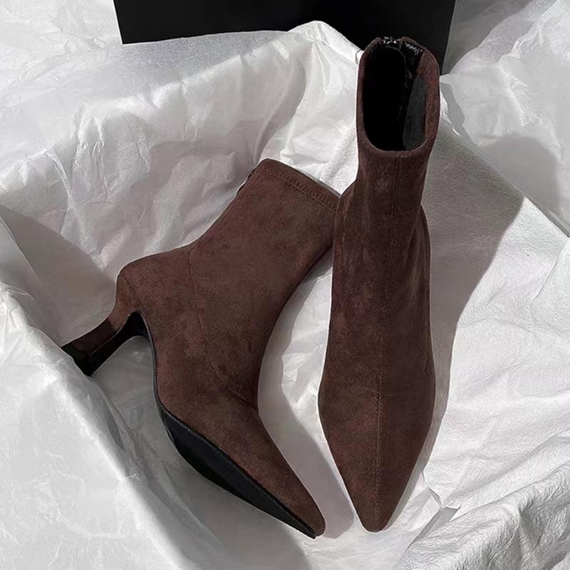 High Heels Ankle Boots Women Pointed Toe Shoes Suede Sexy Designer 2025 Winter New Snow Chelsea Boots Woman Pumps Botas