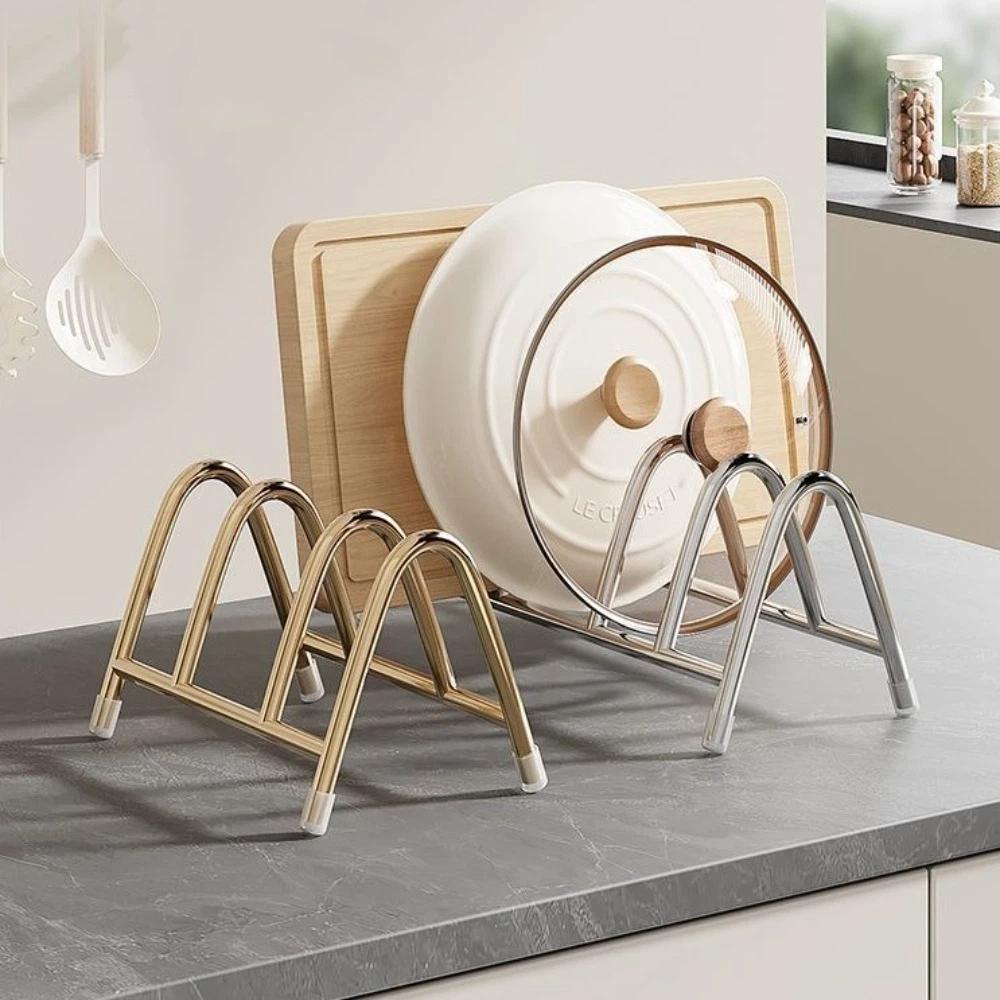 Rustproof Pot Lid Storage Rack Stainless Steel Kitchen Countertop Organizer For Kitchen Storage