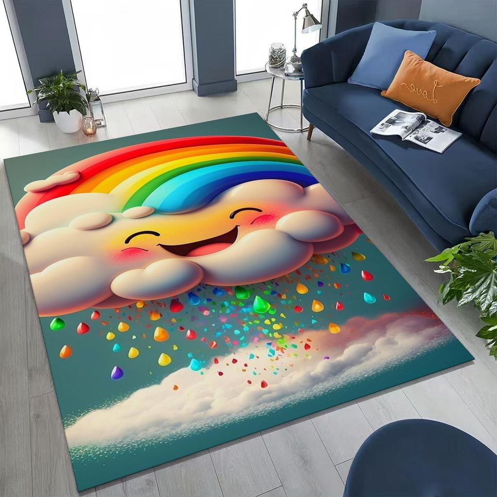 Colorful Rainbow Clouds Dream Sky Cartoon Rug for Bedroom Living Room Sofa Home Doormat Decor, Large Kid Play Non-slip Floor Mat