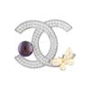 Silver Brooch with Natural Pearls, Cubic Zirkonia (2102366)