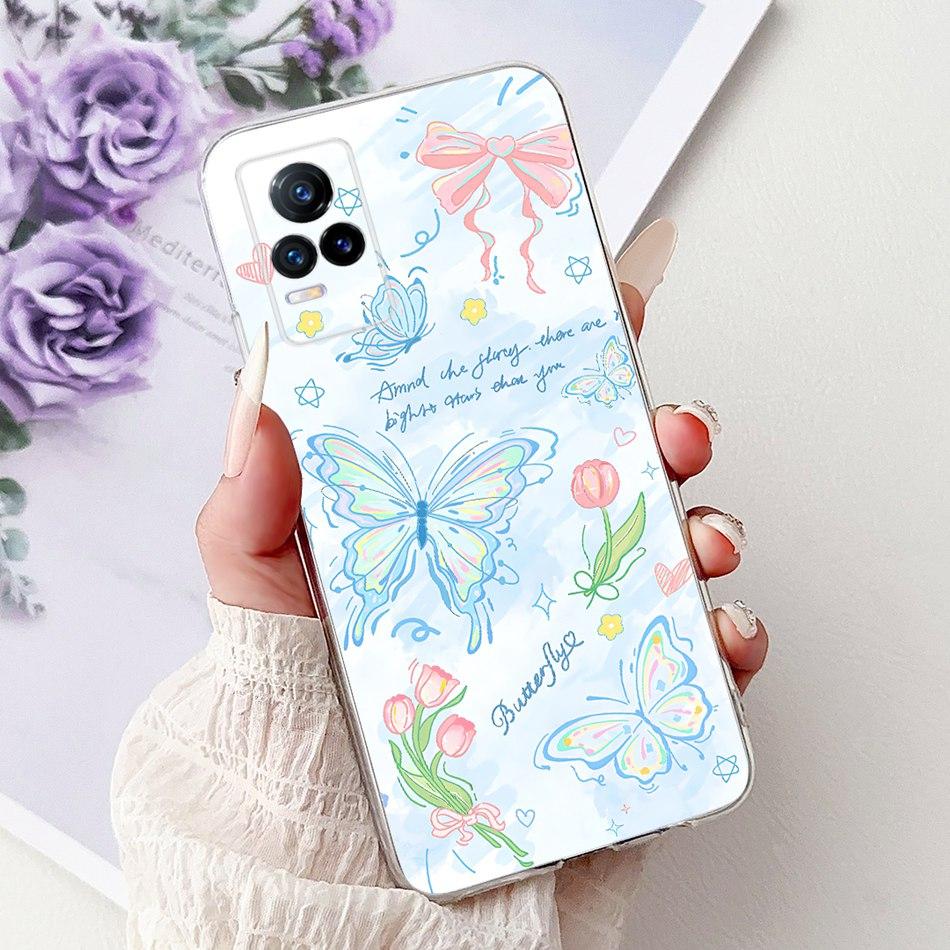 Чехол для телефона Vivo V21e V2061 / V21 4G 5G V2050 V2066 VivoV21e V 21 4G Элегантный цветочный принт с кошкой Мягкий силиконовый ТПУ Чехлы